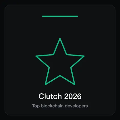 Clutch 2026 badge card, a green five pointed star outline above the Top blockchain developers label
